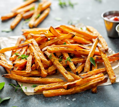 Sweet potato fries with sauces